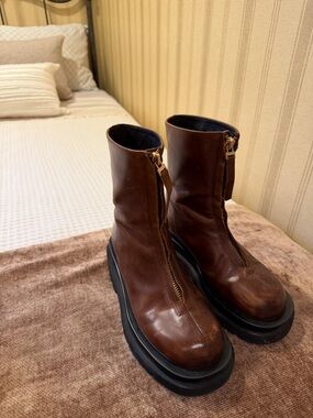 Jeffrey Campbell Brown Front-Zip Platform Combat Boots